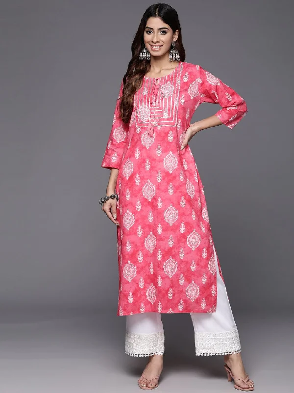 Varanga Women Pink Ethnic Motif Printed Straight Kurta