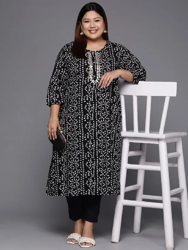 varanga women plus size black white bandhani printed gotta patti kurta