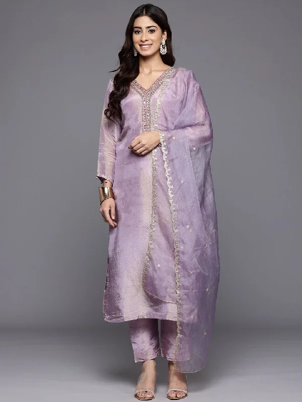 Varanga Women V-Neck Beads And Sequin Embroidered Kurta Paired With Tonal Bottom And Organza Dupatta