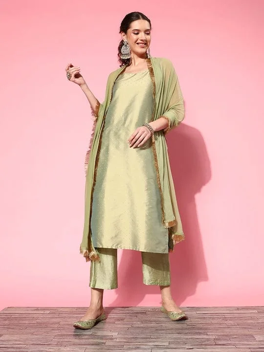 Varanga Women Zari Kurta With Trousers Dupatta