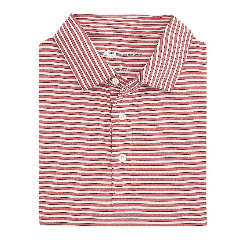 Mulligan Stripe Performance Polo - Heather Red