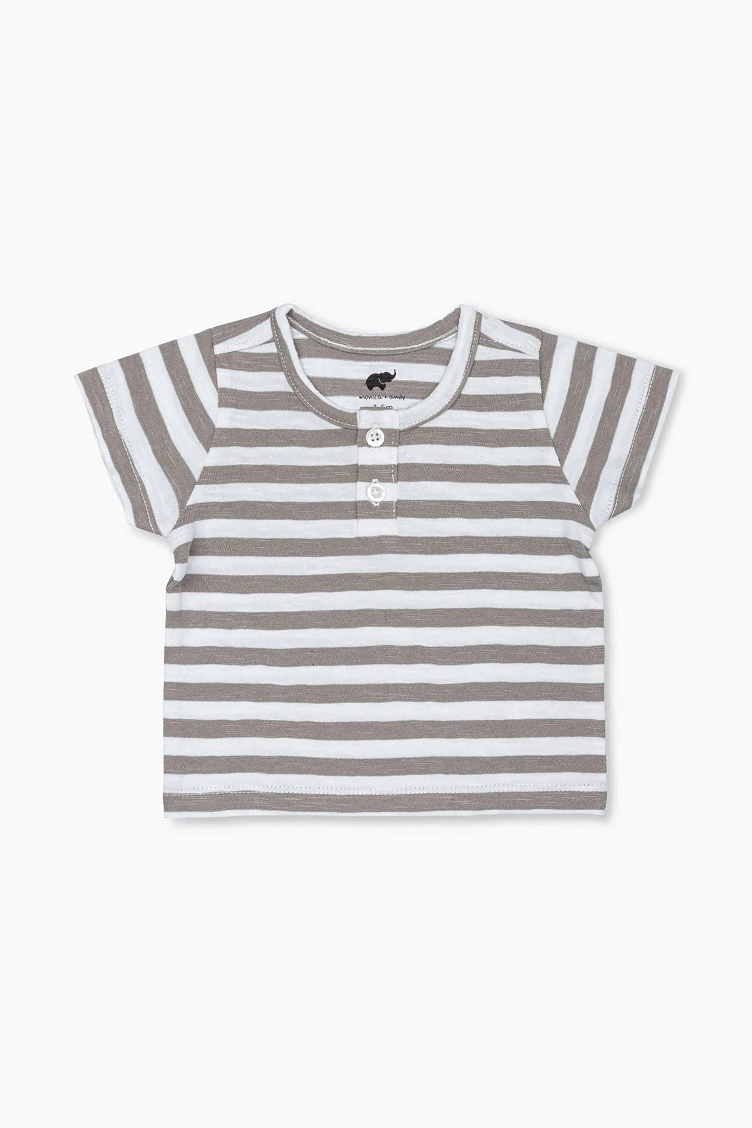 Short Sleeve Henley Tee_Grey + White Classic Stripe