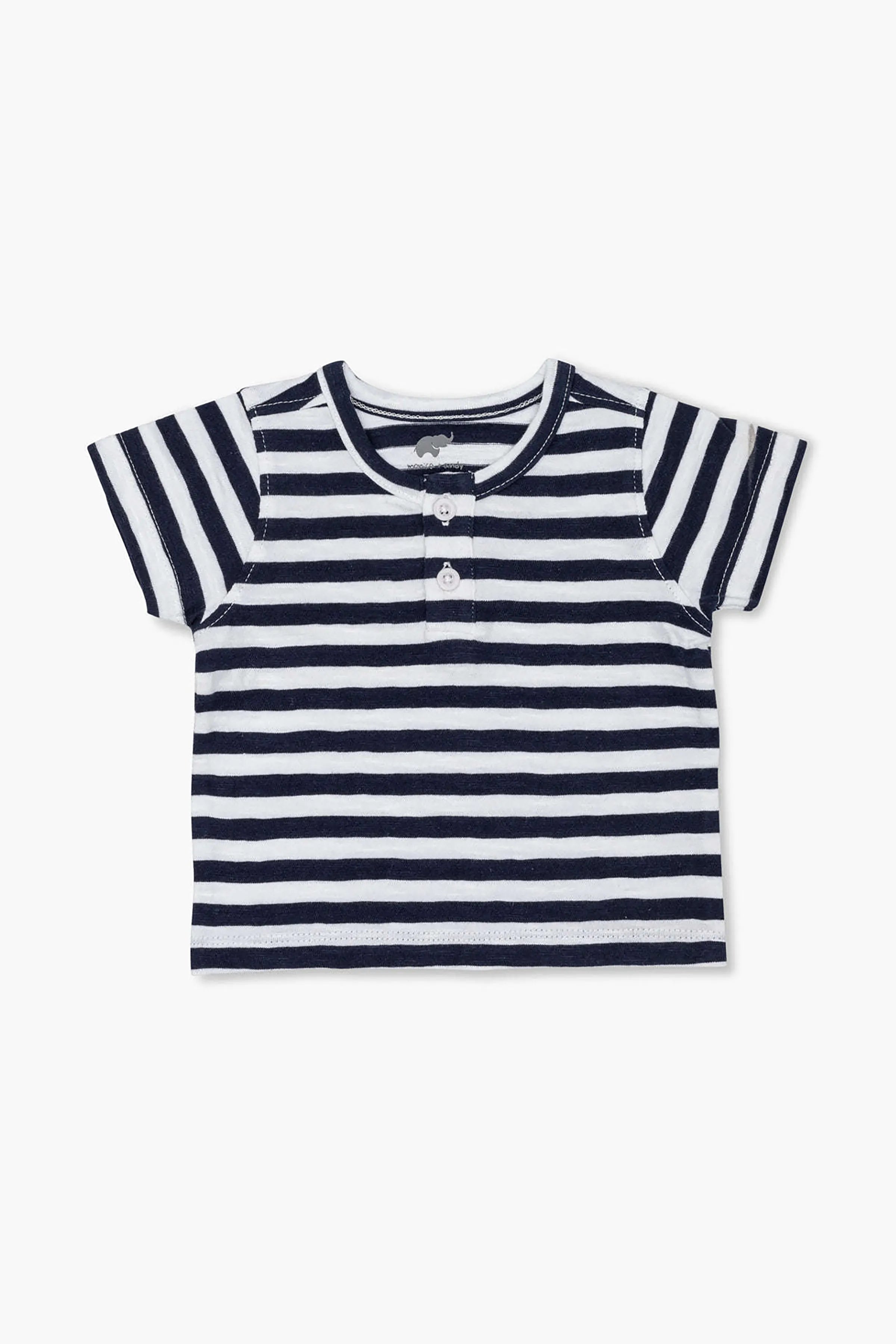 Short Sleeve Henley Tee_Navy + White Stripe