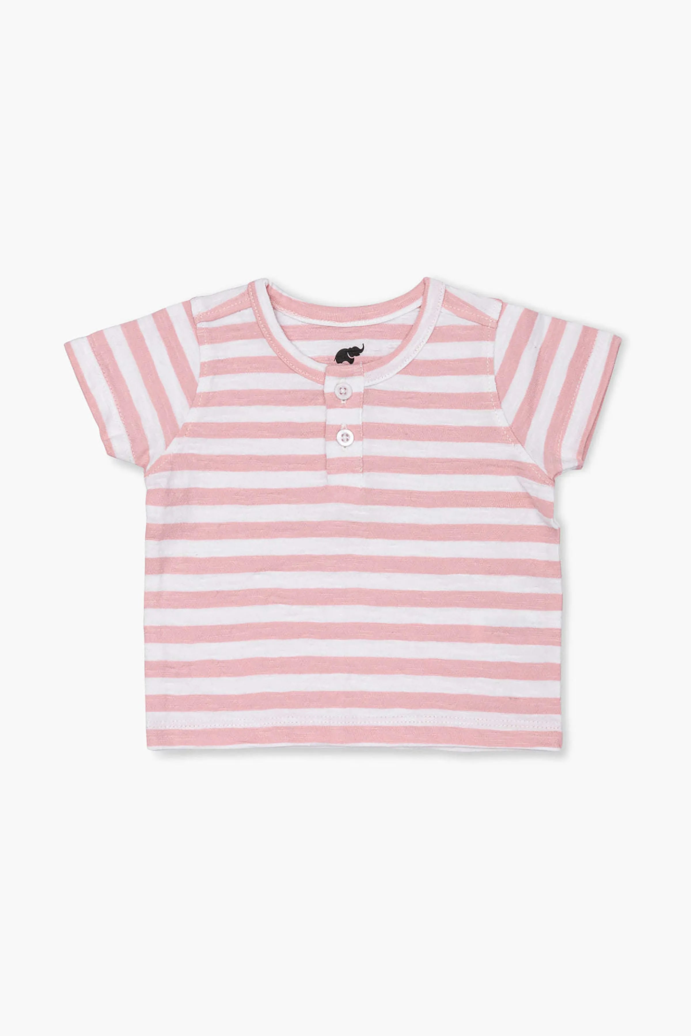 Short Sleeve Henley Tee_Pink + White Classic Stripe