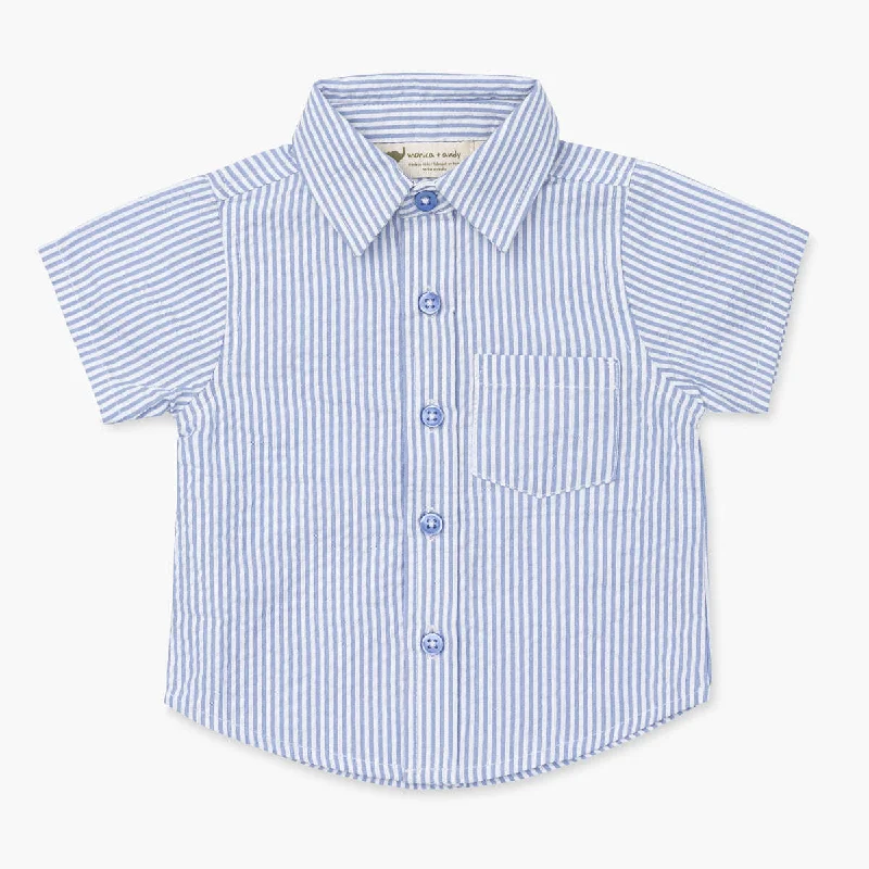 SALE - Short Sleeve Oxford Shirt_Light Blue Seersucker