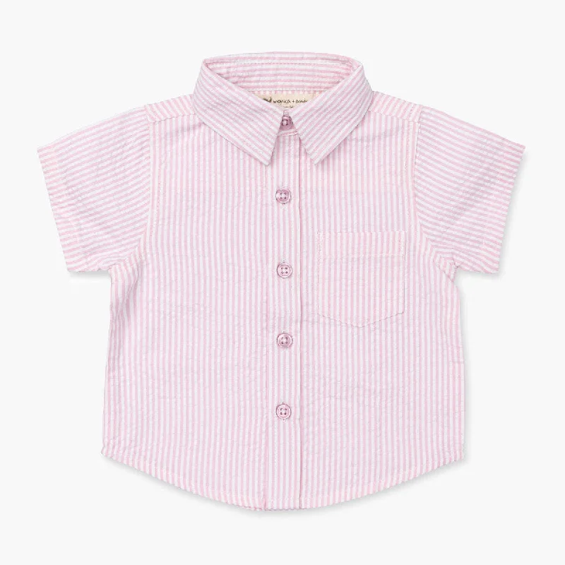 SALE - Short Sleeve Oxford Shirt_Pink Seersucker