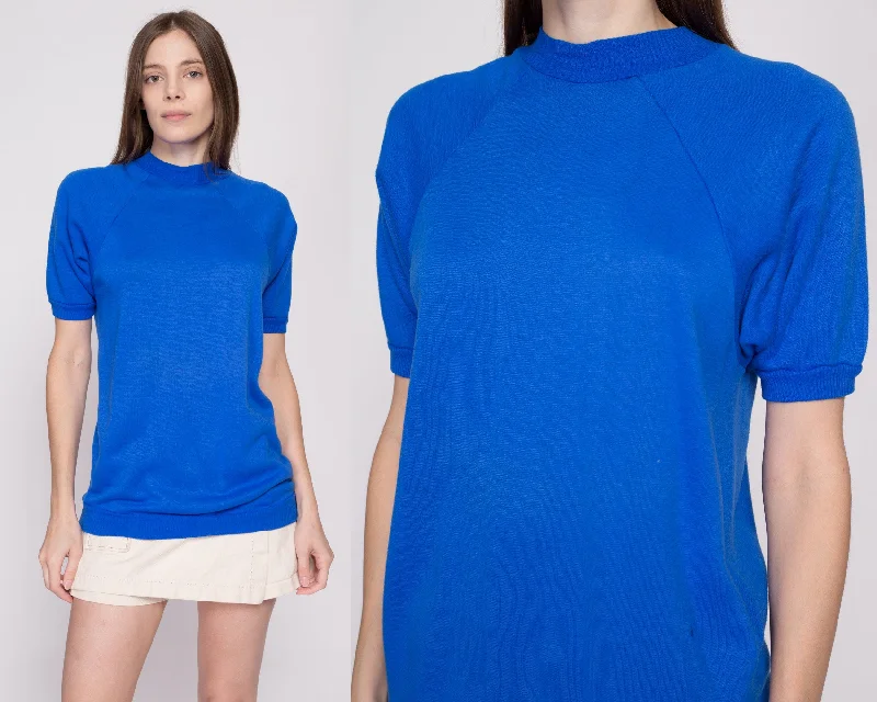 70s Royal Blue Short Sleeve Sweatshirt - Unisex Medium