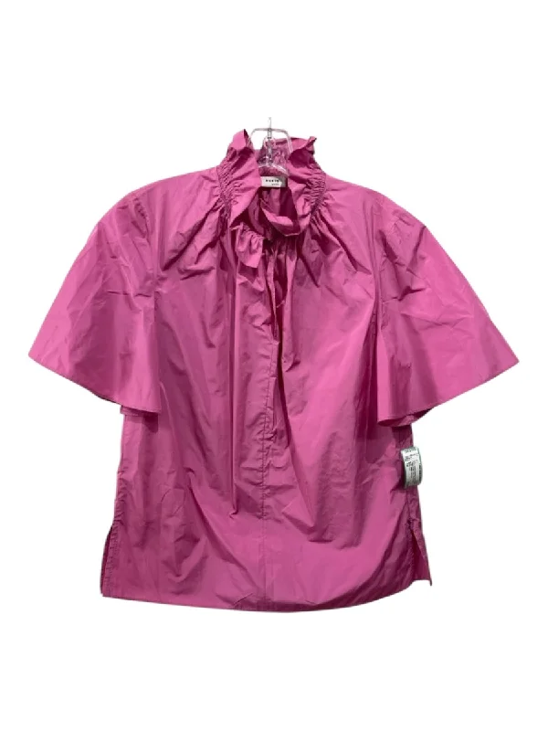 Akris Punto Size 14 Pink Polyester Taffeta Ruffle Collar Short Sleeve Top