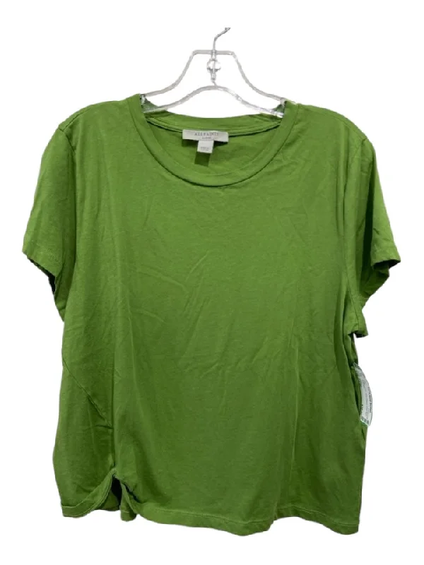 All Saints Size Large Green Cotton Short Sleeve Crew Neck Top