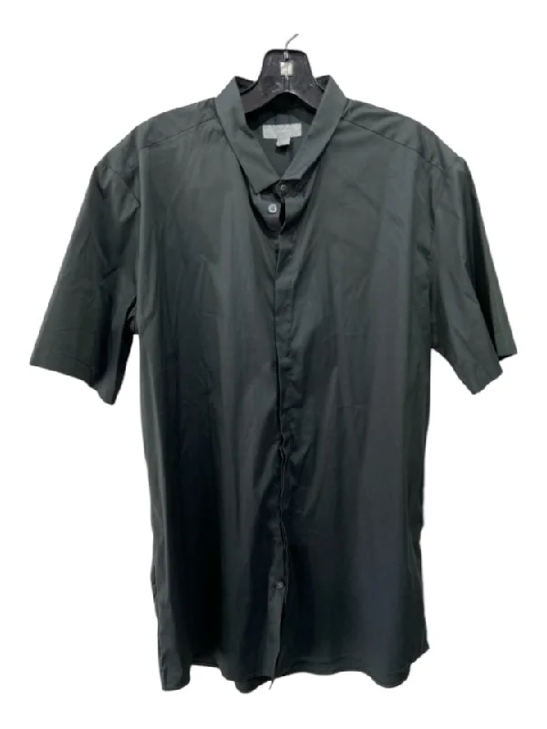 COS Size 15 3/4 Dark Green Cotton Blend Button Up Short Sleeve Collar Top