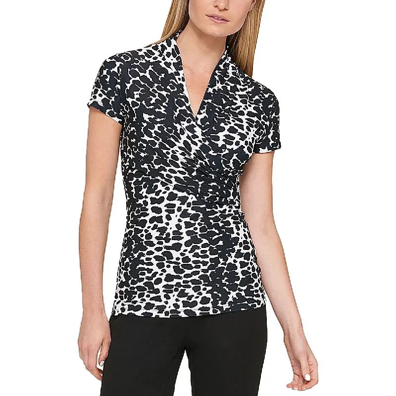 DKNY Womens Gathered Short Sleeve Blouse