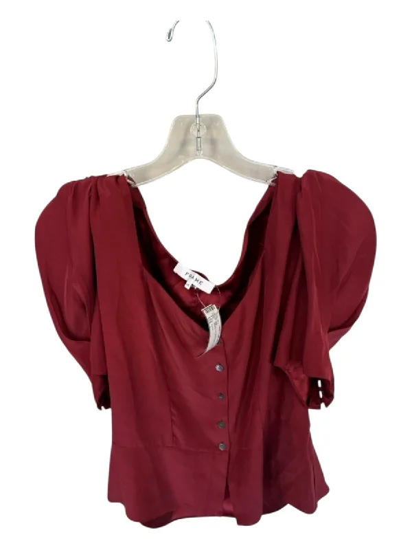 Frame Size L Maroon Silk Short Sleeve Button Down Top