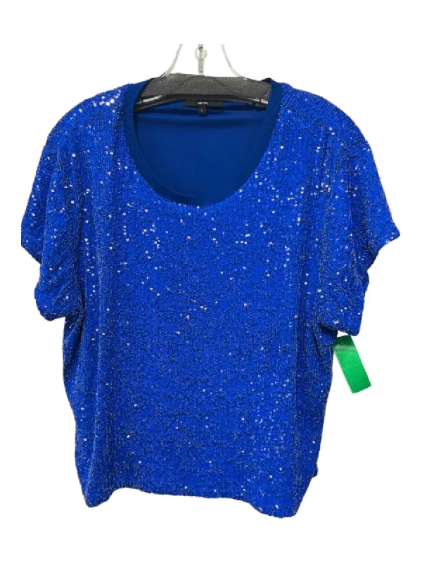 Generation Love Size L Blue Fully Sequined Short Sleeve Crew Neck Lined Top