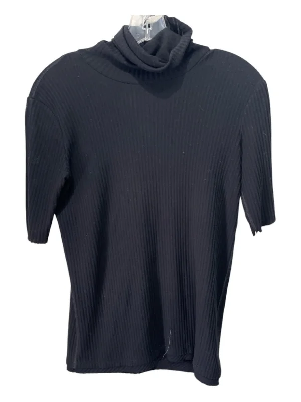 Helmut Lang Size Small Black Cotton Short Sleeve Ribbed turtle neck Top