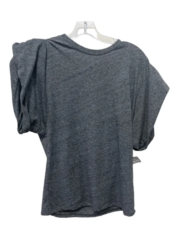 IRO Size M Gray Cotton Heathered Round Neck Shoulder Pads short sleeve Top