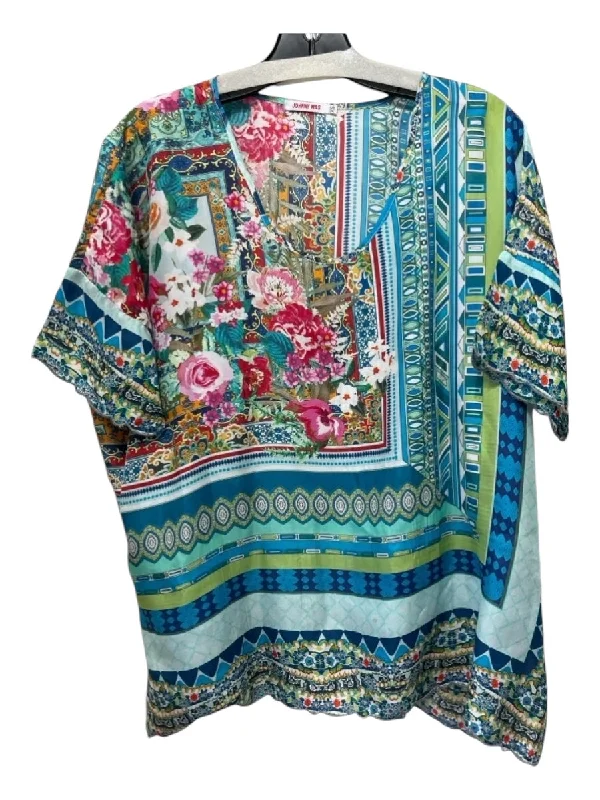 Johnny Was Size XS Blue Print Silk Floral Short Sleeve Top