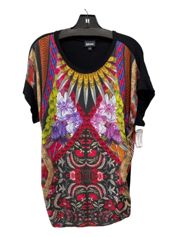 Just Cavalli Size M Black & Multi Viscose Short Sleeve All Over Print Top