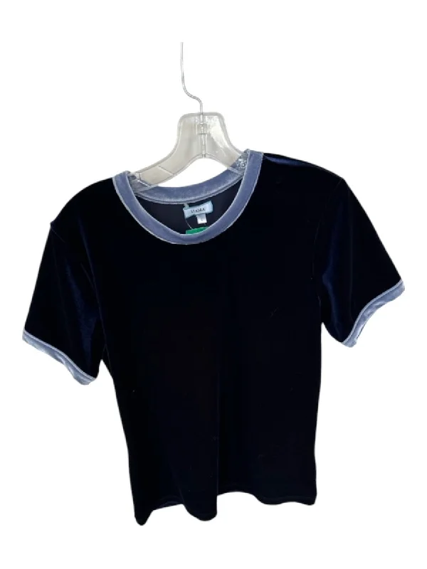 Liancarlo Size L Navy & Blue Velvet Short Sleeve Top