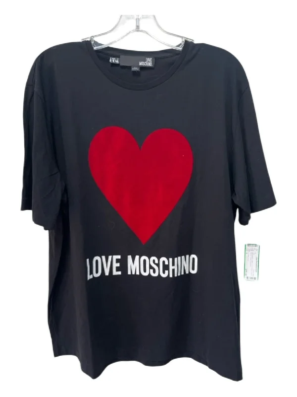 Love Moschino Size 8 Black & Red Cotton Velvet Heart Short Sleeve T Back Top