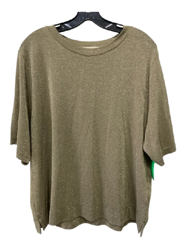 Momoni Size XL Olive Green Viscose Blend Short Sleeve Metallic Thread Top