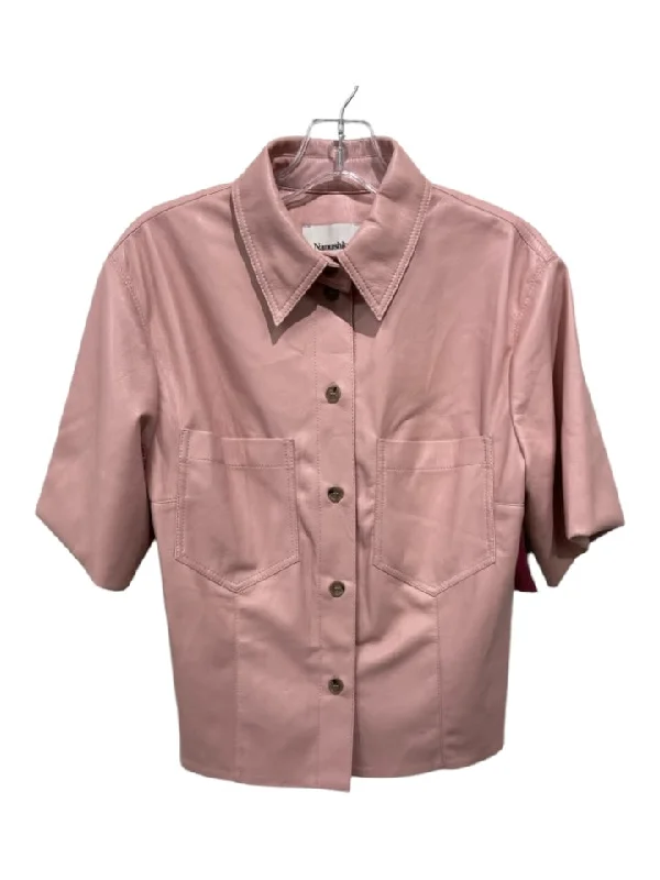 Nanushka Size L Pink Polyester Button Up Short Sleeve Collar 2 pocket Top