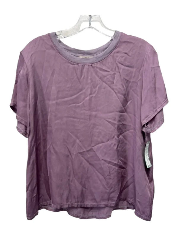 Nation Size Medium Lavendar Silk Short Sleeve Solid Ribbed Neck T Shirt Top