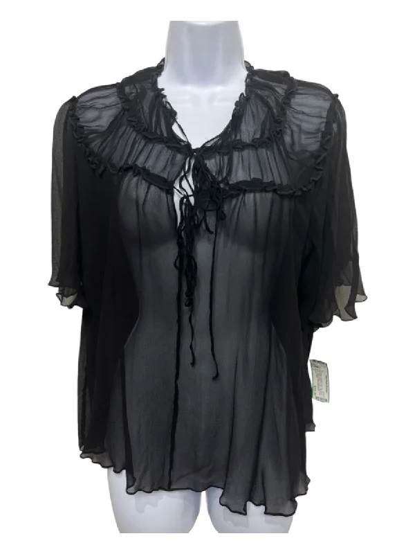 Noon By Noor Size 2 Black Missing Fabric Tag Sheer Ruffle Short Sleeve Top