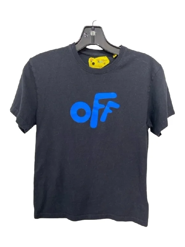 Off-Whiite Size Youth 12 Black & Blue Cotton Round Neck Short Sleeve Logo Top