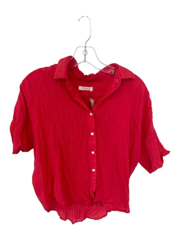 Rag & Bone Size XS Red Cotton Short Sleeve Button Down Top