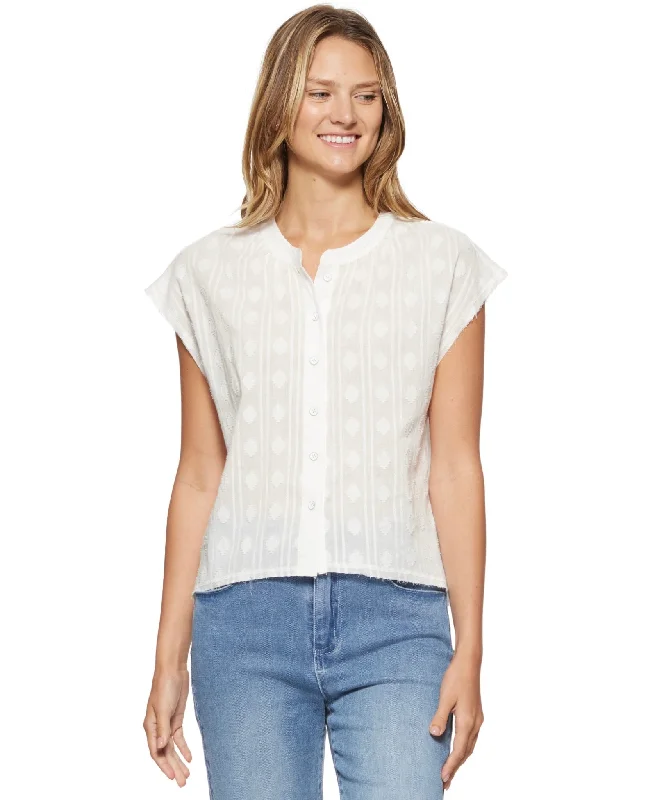 Regan Short Sleeve Button Down Gauze Top