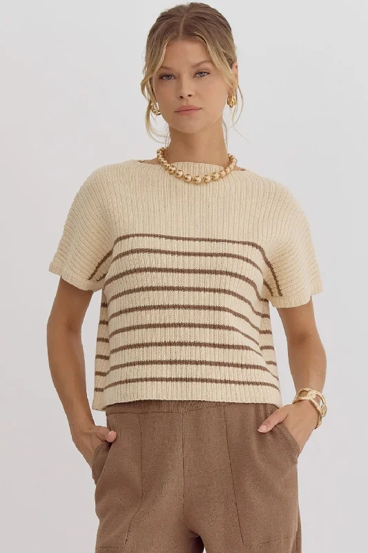 Striped Knit Short Sleeve Sweater {Mocha}