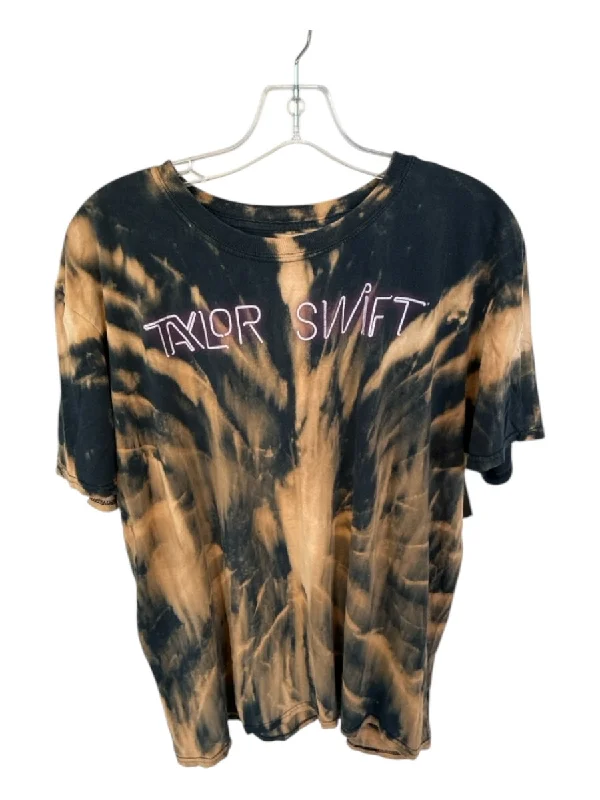 Taylor Swift Size Est L Black & Tan Cotton Short Sleeve Tie Dye Top