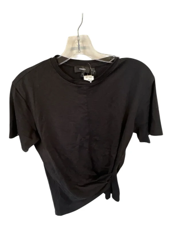 Theory Size P Black Pima Cotton Short Sleeve Front Twist Top