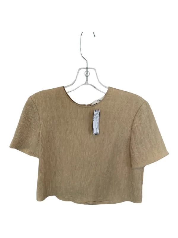 Tibi Size Est S Tan Short Sleeve Crinkle Back Zip Top