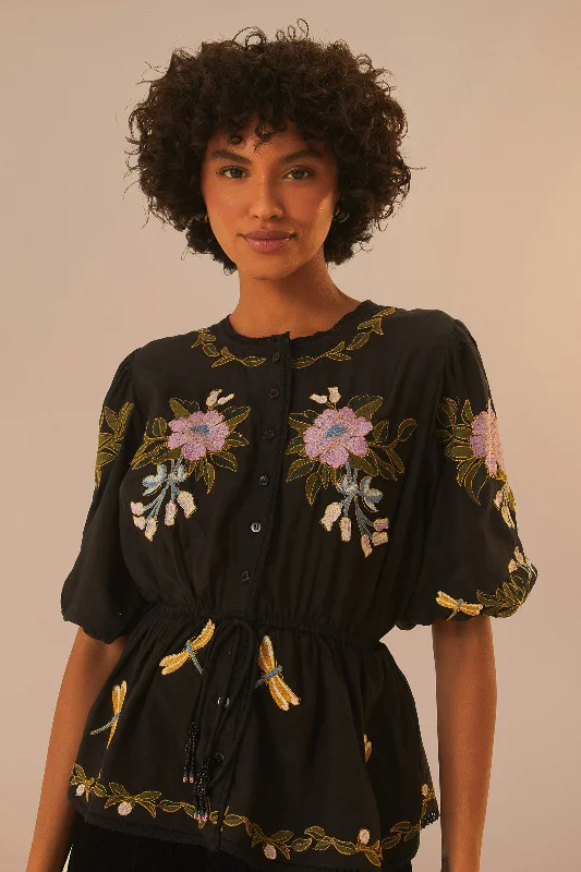 Winter Garden Embroidered Short Sleeve Blouse