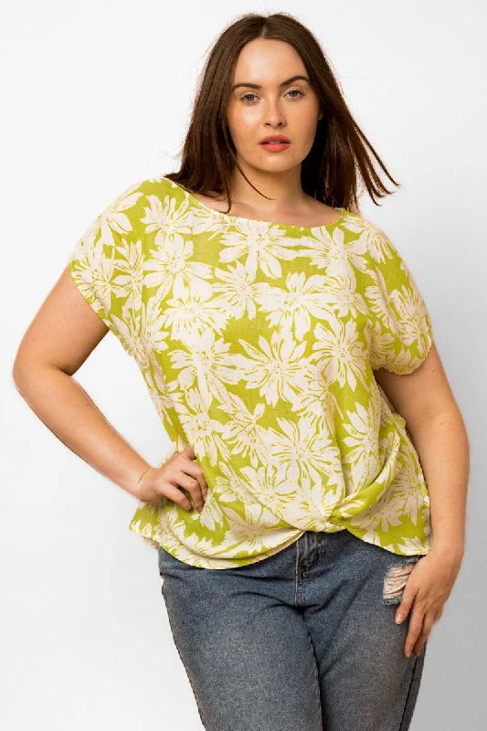 Plus Size Short Sleeve Floral Bottom Twist Top