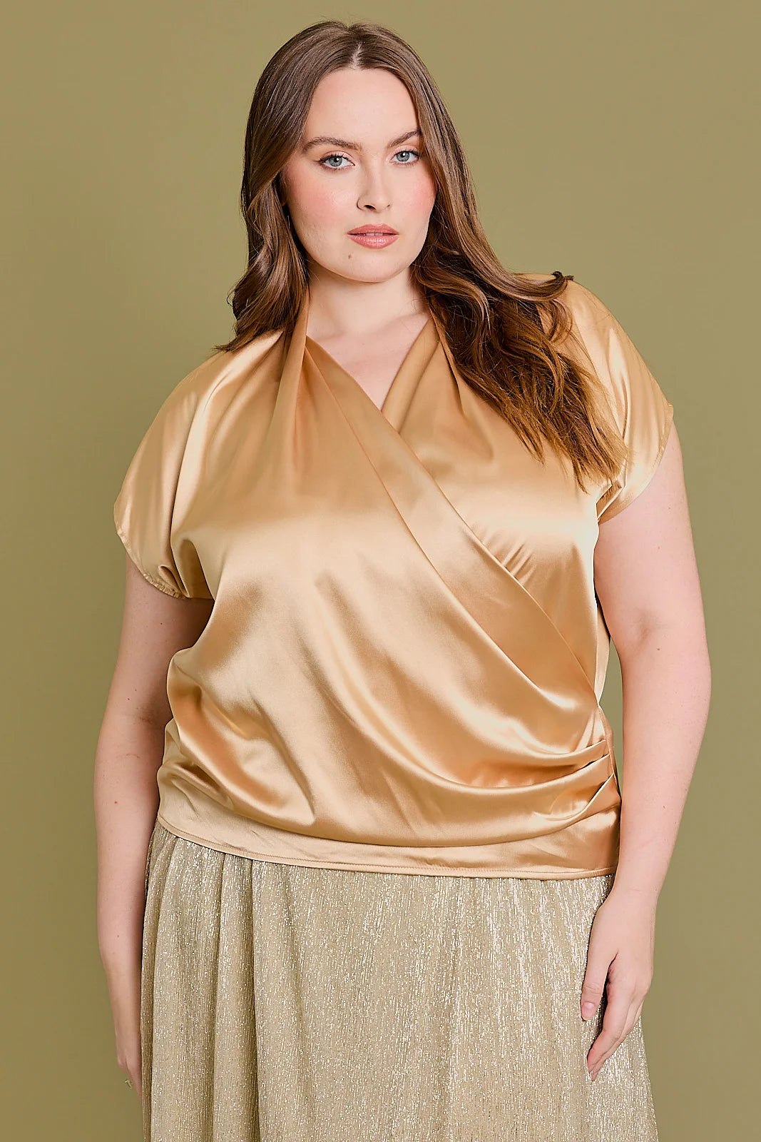 Plus Size Short Sleeve Golden Wrap Top