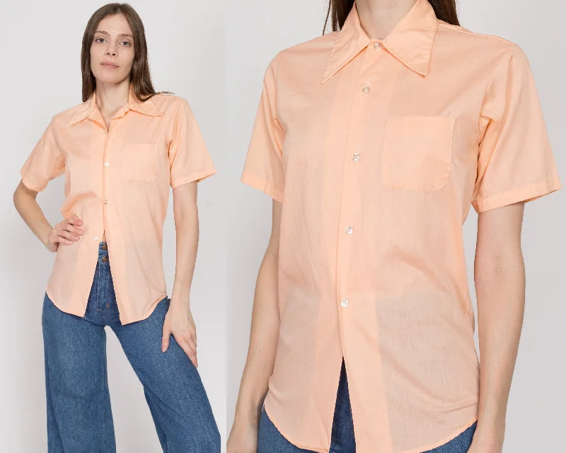 XS 70s Pastel Orange Short Sleeve Collared Shirt