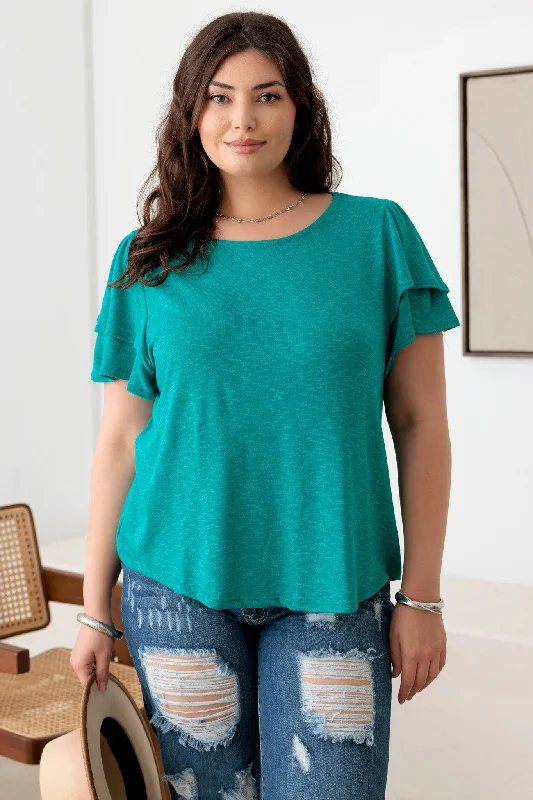 Plus Size Double Ruffle Short Sleeve Crew Neck Top