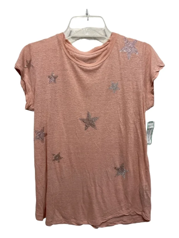 Zadig & Voltaire Size S Peach Linen Blend Short Sleeve Slub Knit Star Top